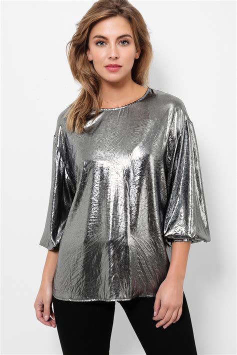 metallic fabric shirts for women|metallic dressy tops for women.